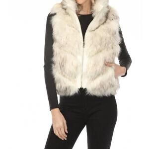 NEW METRIC KNITS reversible faux fur vest in ivory